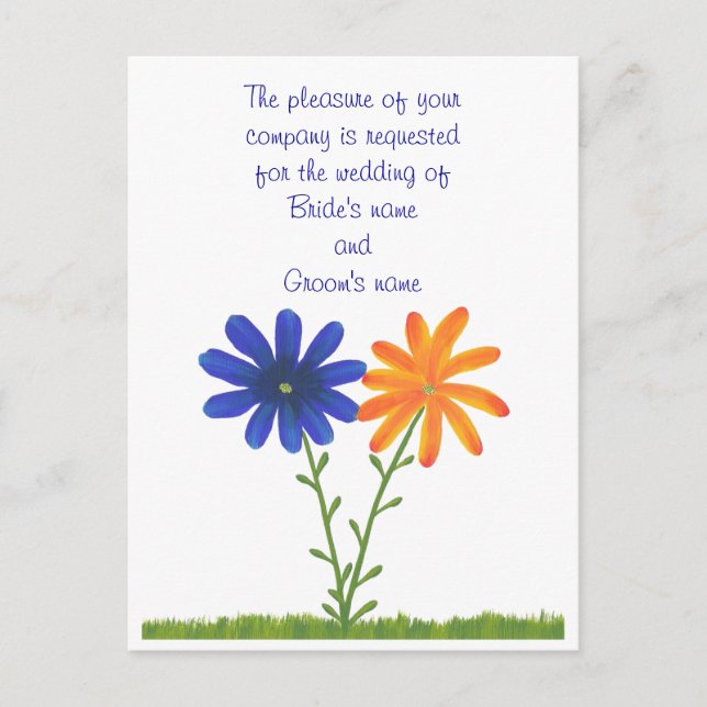 Blue orange flowers Wedding Invitation Postcards (Front)