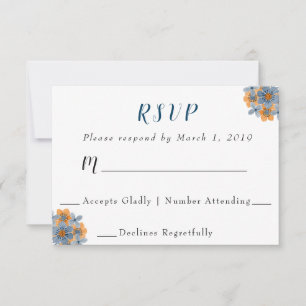 Blue & Orange Flowers Wedding RSVP Response Card