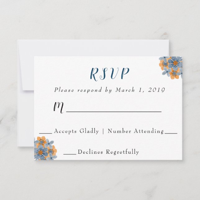 Blue & Orange Flowers Wedding RSVP Response Card (Front)