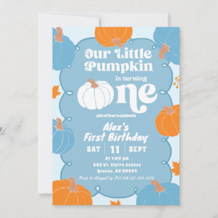 Blue Orange Fun Pumpkin First Birthday Invitation