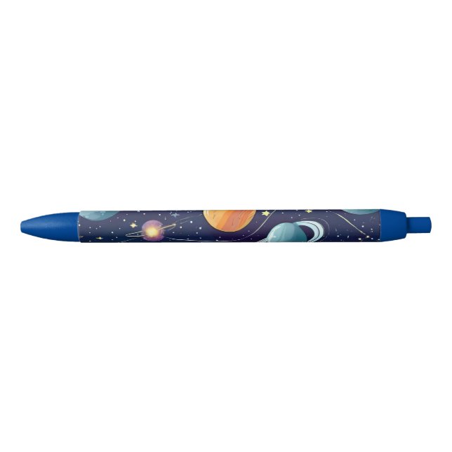 Blue Orange Galactic Planets Scifi Fantasy Black Ink Pen (Front)