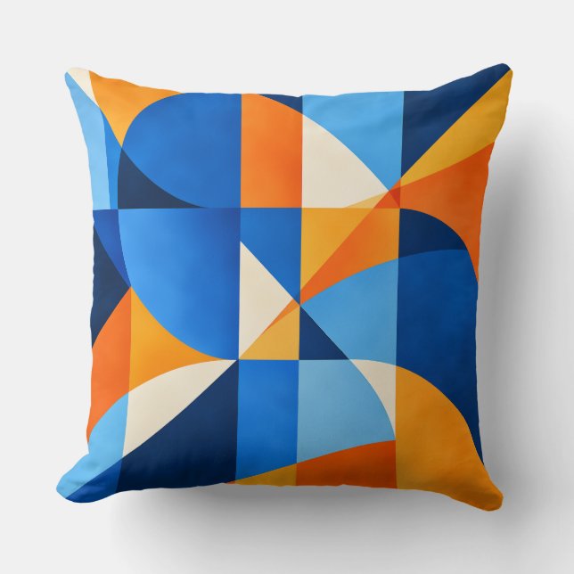 Blue Orange Geometric Abstract Cushion (Front)