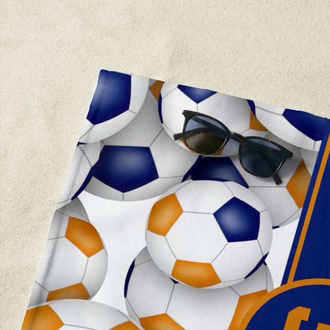Blue orange girls boys soccer team colours beach towel (In Situ)