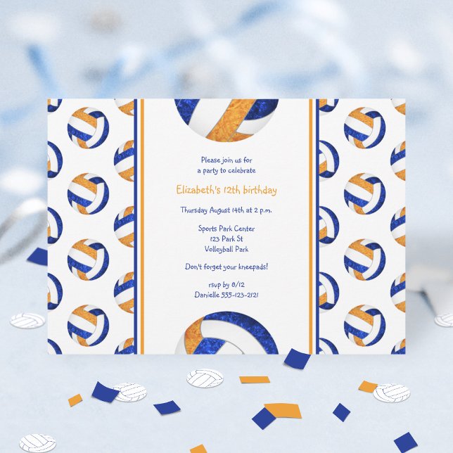 blue orange girls custom volleyball birthday party invitation (Creator Uploaded)