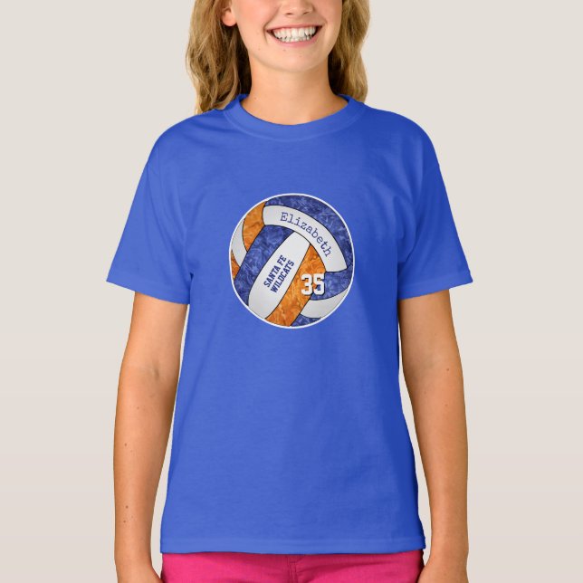 blue orange girls' volleyball team colours T-Shirt (Front)