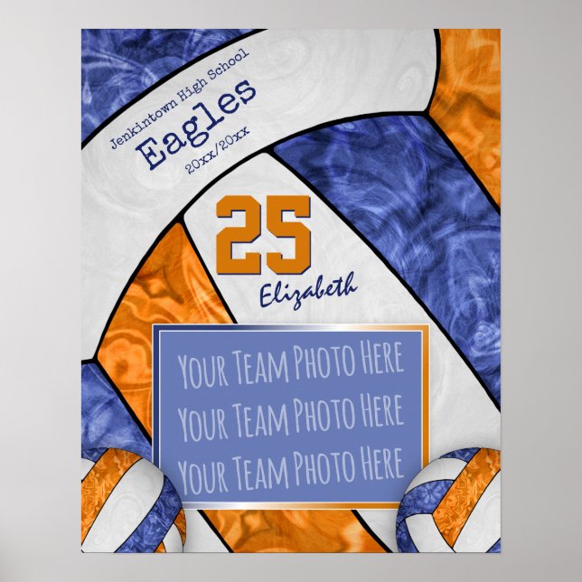 blue orange girls' volleyball team photo poster (Front)