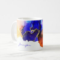 Blue Orange Gold Abstract Alcohol Ink Named