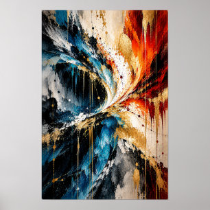 Blue Orange Gold Convergence Abstract Wall Art
