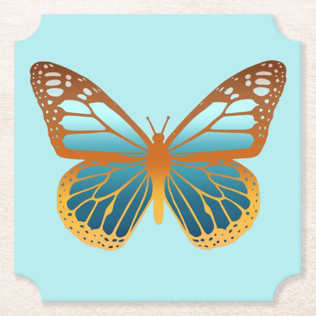 Blue & Orange Gradient Butterfly Paper Coaster (Front)