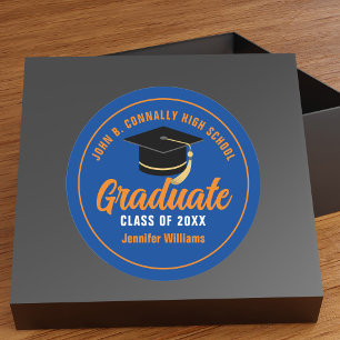 Blue Orange Graduate Custom 2025 Graduation Party Classic Round Sticker