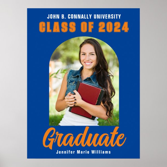 Blue Orange Graduate Photo Arch Graduation Party Poster (Front)