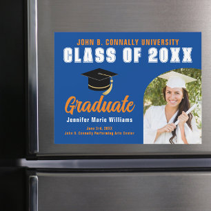Blue Orange Graduate Photo Graduation Magnet Card