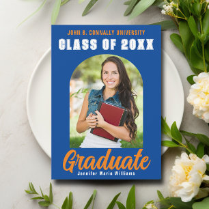 Blue Orange Graduate Photo Modern Bold Graduation Announcement