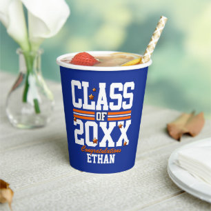 Blue Orange Graduating Class Year Paper Cups