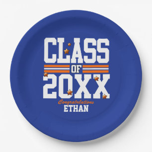 Blue Orange Graduating Class Year Paper Plate