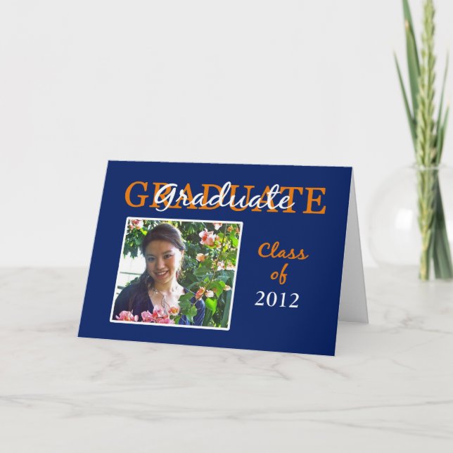 Blue/Orange Graduation Party Invitation/Photo Card (Front)