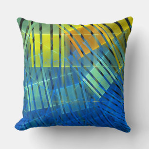 Blue orange green fractal strips pattern cushion