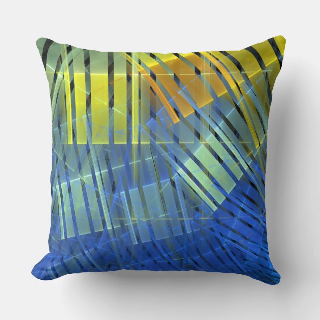 Blue orange green fractal strips pattern cushion (Front)