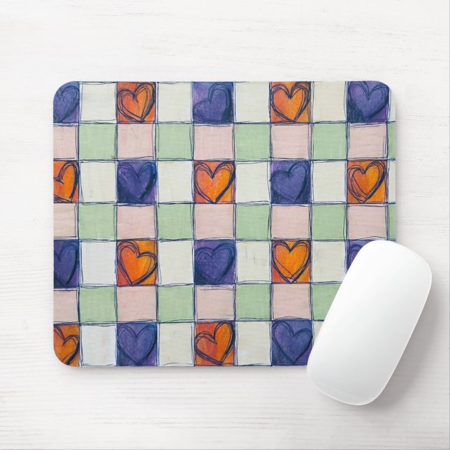 Blue orange green heart gingham Mouse pad (With Mouse)