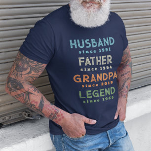 Blue Orange Green Husband Father Grandpa Legend T-Shirt