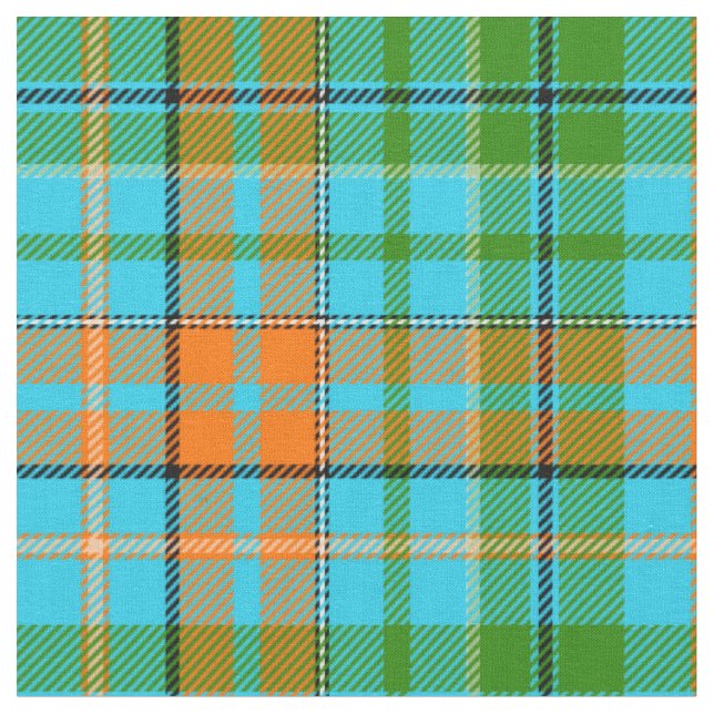 Blue Orange Green Plaid Tartan Design  Fabric (Close Up)