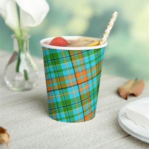 Blue Orange Green Plaid Tartan Design Paper Cups