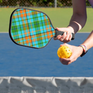 Blue Orange Green Plaid Tartan Design  Pickleball Paddle