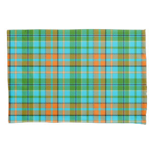 Blue Orange Green Plaid Tartan Design Pillowcase
