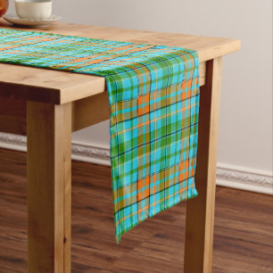 Blue Orange Green Plaid Tartan Design  Short Table Runner