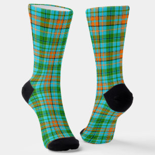 Blue Orange Green Plaid Tartan Design Socks