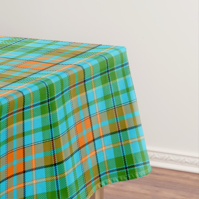 Blue Orange Green Plaid Tartan Design  Tablecloth (In Situ)