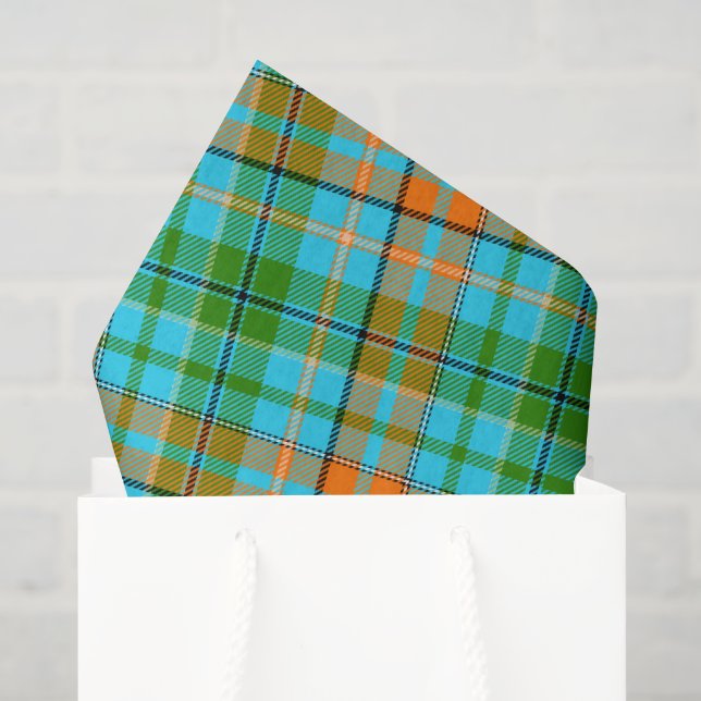 Blue Orange Green Plaid Tartan Design  Tissue Paper (Gift Bag)