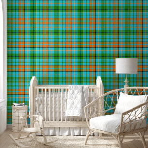 Blue Orange Green Plaid Tartan Design  Wallpaper