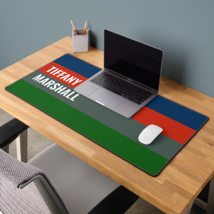 Blue Orange Green Stripes Pattern Personalised Desk Mat