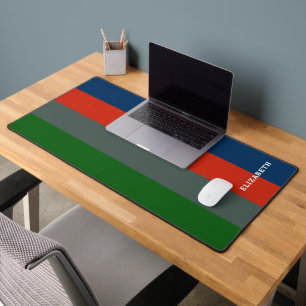 Blue Orange Green Stripes Pattern Personalised Desk Mat