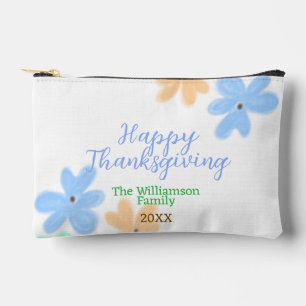 Blue orange green watercolor flower winterThanks Accessory Pouch