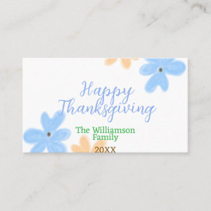 Blue orange green watercolor flower winterThanks Business Card