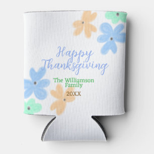 Blue orange green watercolor flower winterThanks Can Cooler