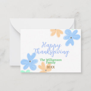 Blue orange green watercolor flower winterThanks  Card