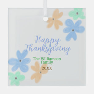 Blue orange green watercolor flower winterThanks  Glass Tree Decoration