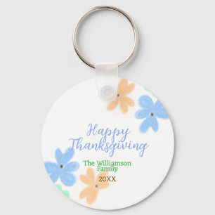 Blue orange green watercolor flower winterThanks Key Ring