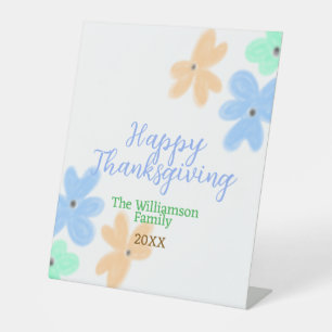 Blue orange green watercolor flower winterThanks Pedestal Sign