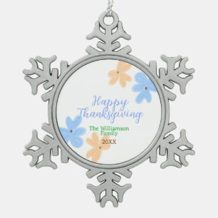 Blue orange green watercolor flower winterThanks Snowflake Pewter Christmas Ornament