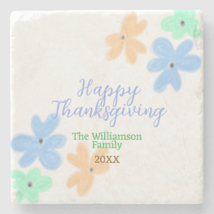 Blue orange green watercolor flower winterThanks  Stone Coaster