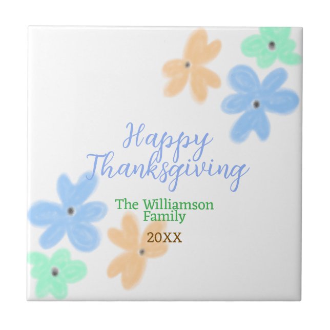 Blue orange green watercolor flower winterThanks  Tile (Front)