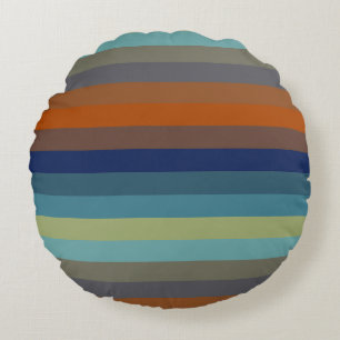 Blue, orange, green, yellow and gray stripes round cushion