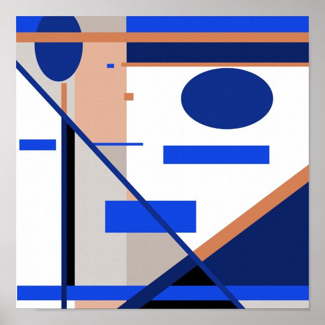 Blue Orange Grey Black White MCM Look Abstract Poster (Front)