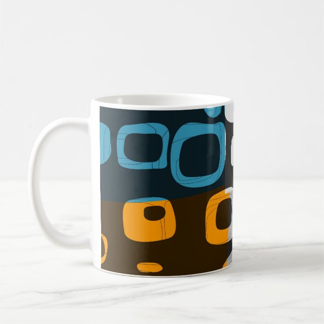 Blue, Orange, Grey Retro Abstract Art Mug (Left)