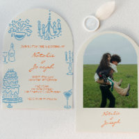Blue Orange Hand Drawn Whimsical Arched Wedding