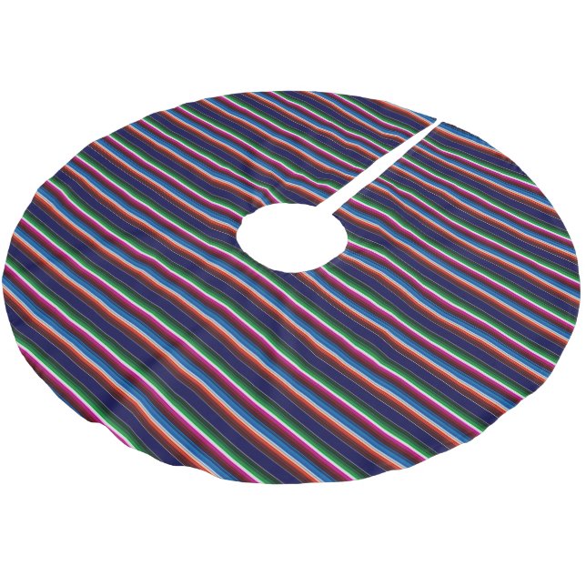 Blue, Orange, Hot Pink, Green Mexican Sarape Brushed Polyester Tree Skirt (Angled)